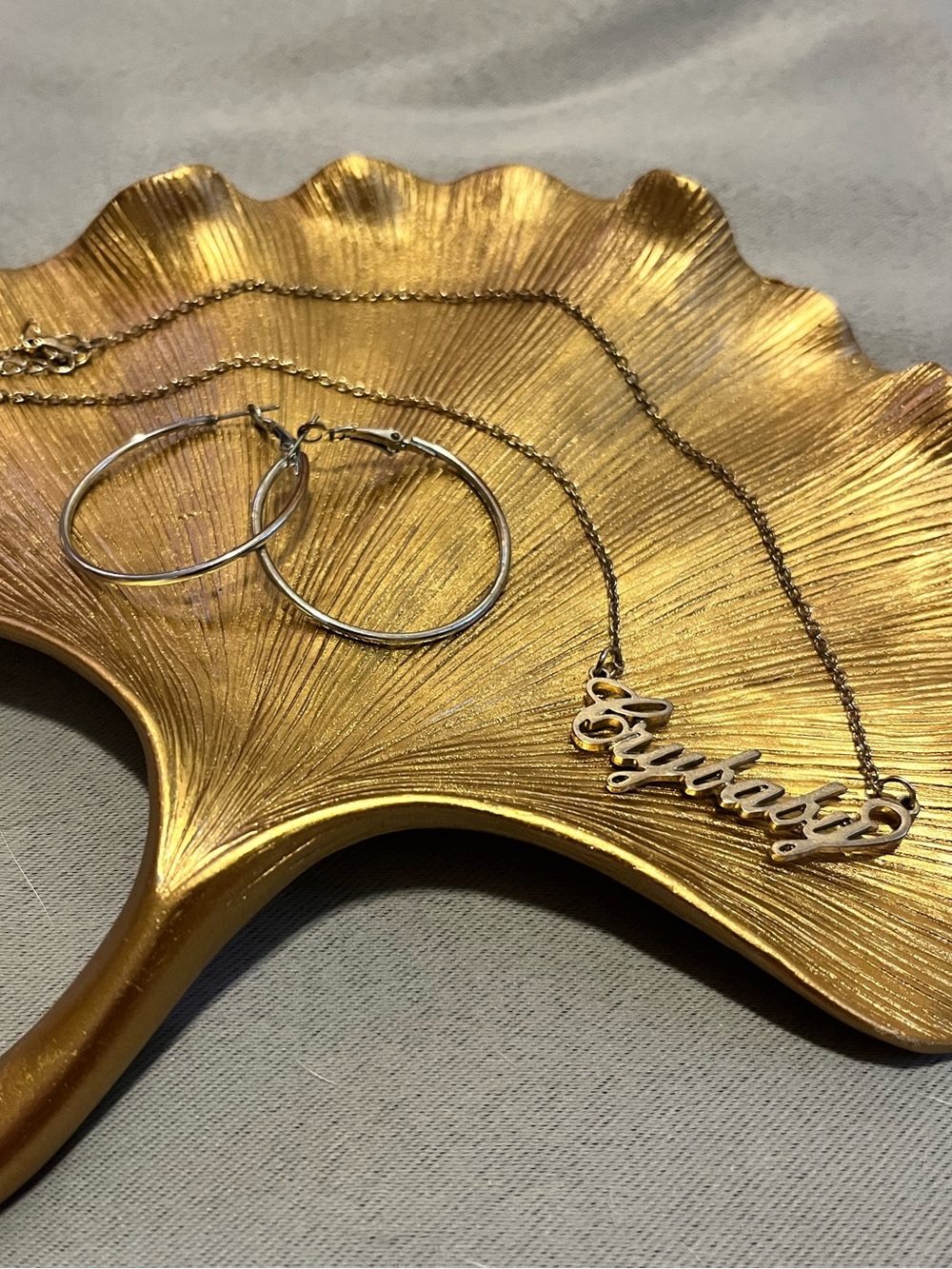 Gold Nameplate Necklace - 'Crybaby” Script Pendant